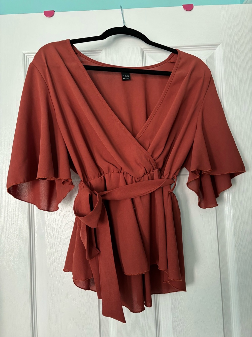 SHEIN Rust Wrap Blouse with Tie